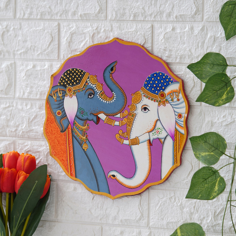 Two Elephants Pichwai Painting - Image 3