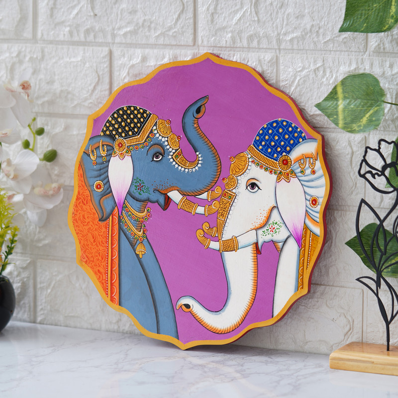 Two Elephants Pichwai Painting - Image 4