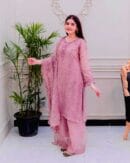 Women's Faux Georgette Embroidery work Straight Kurti With Pant and Dupatta Set