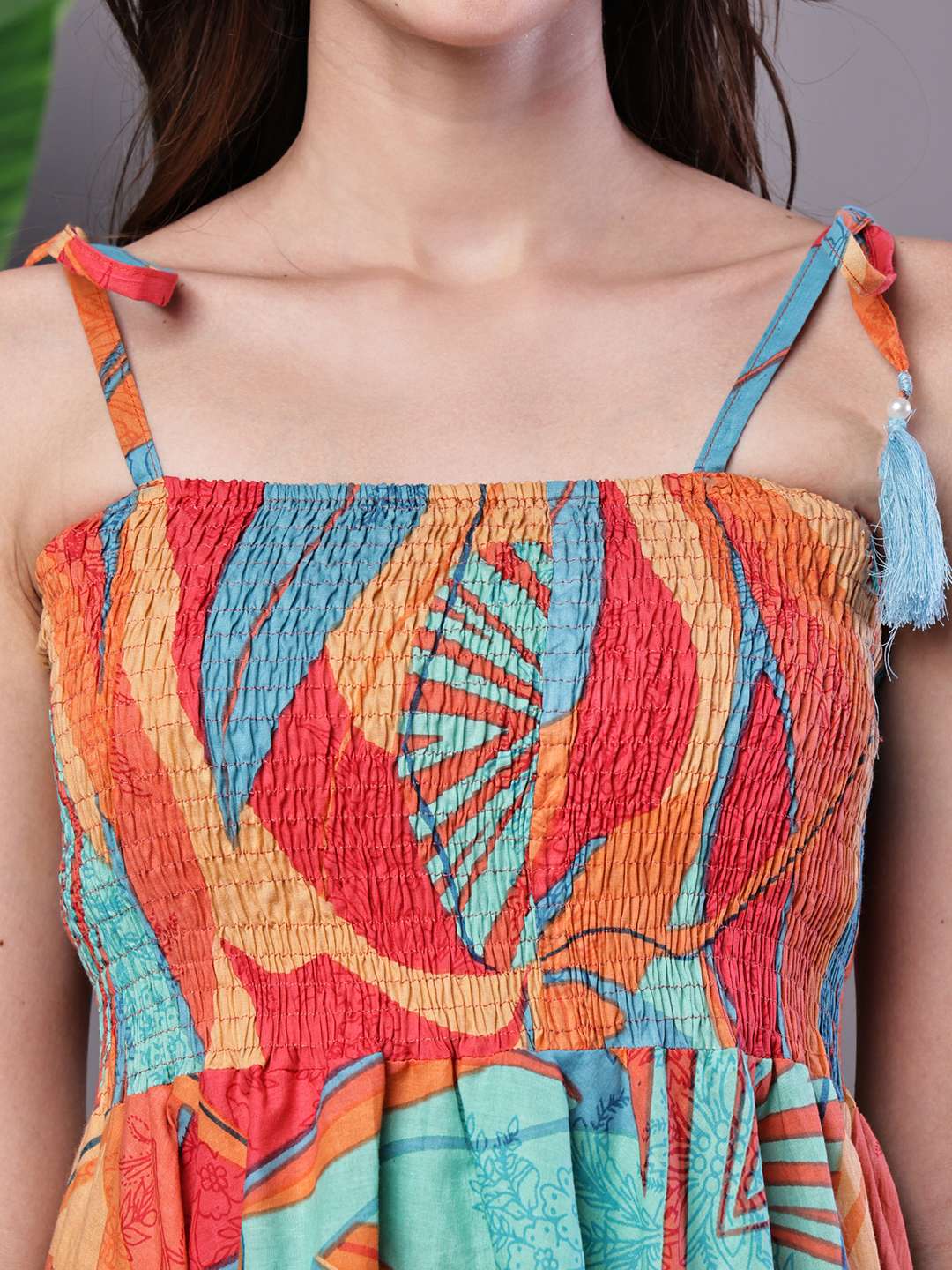 Women's Multicolor Printed Cotton Handkerchief Hem Dress Midi Dresses
