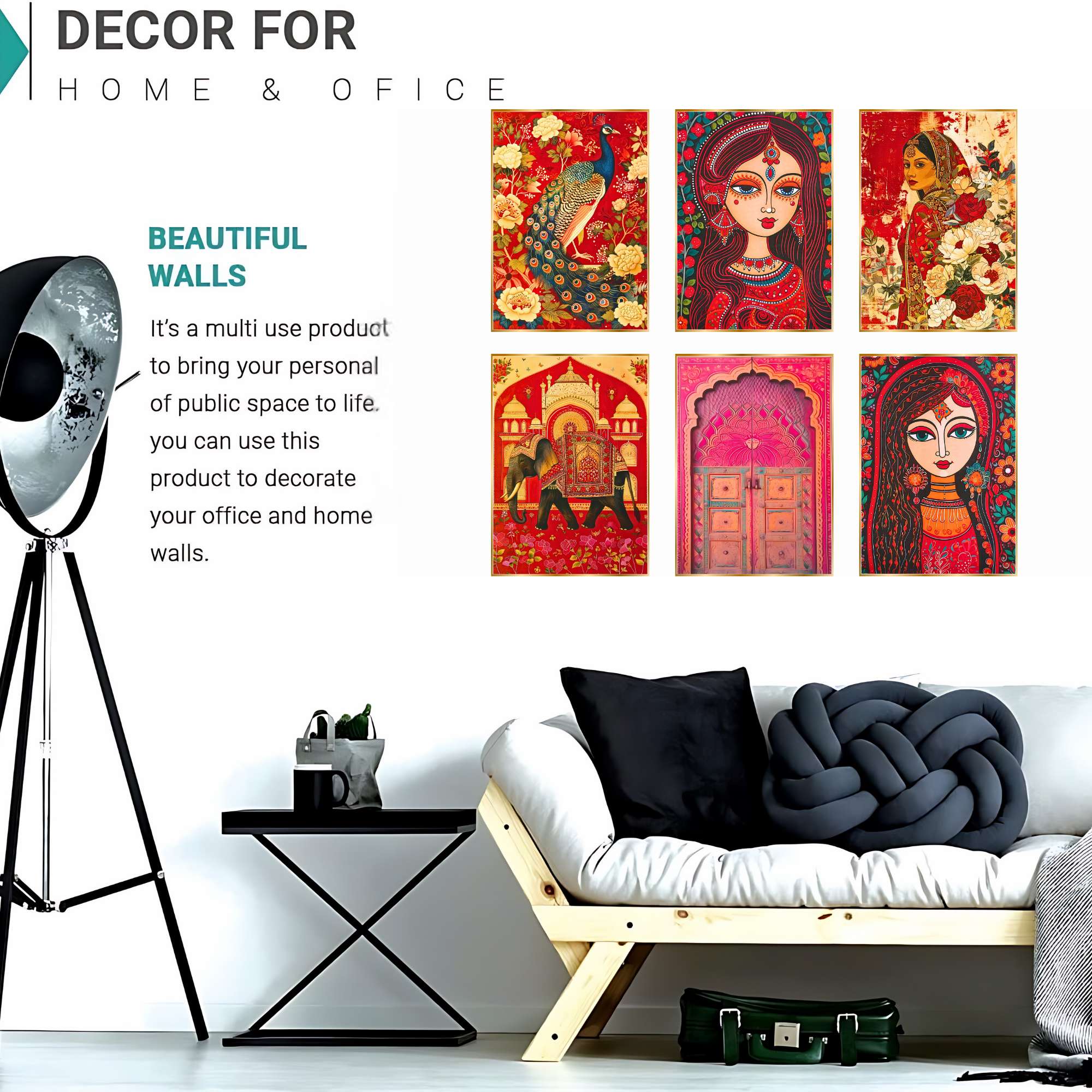 Set of Six Wall Paintings for Wall Dacoration Golden Framed Wall Paintings for Living Room & Bedroom Wall Art for Home D