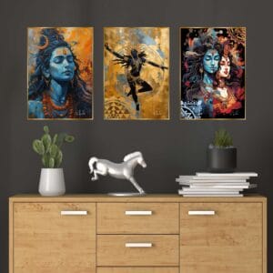 Set of Three Wall Paintings for Wall Dacoration Golden Framed Wall Paintings for Living Room & Bedroom Wall Art for Home