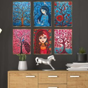 Set of Six Wall Paintings for Wall Dacoration Golden Framed Wall Paintings for Living Room & Bedroom Wall Art for Home D