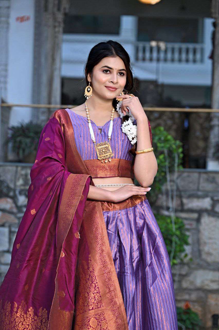 Women's Tussar Silk Patola Print Lehenga Choli Dupatta Set