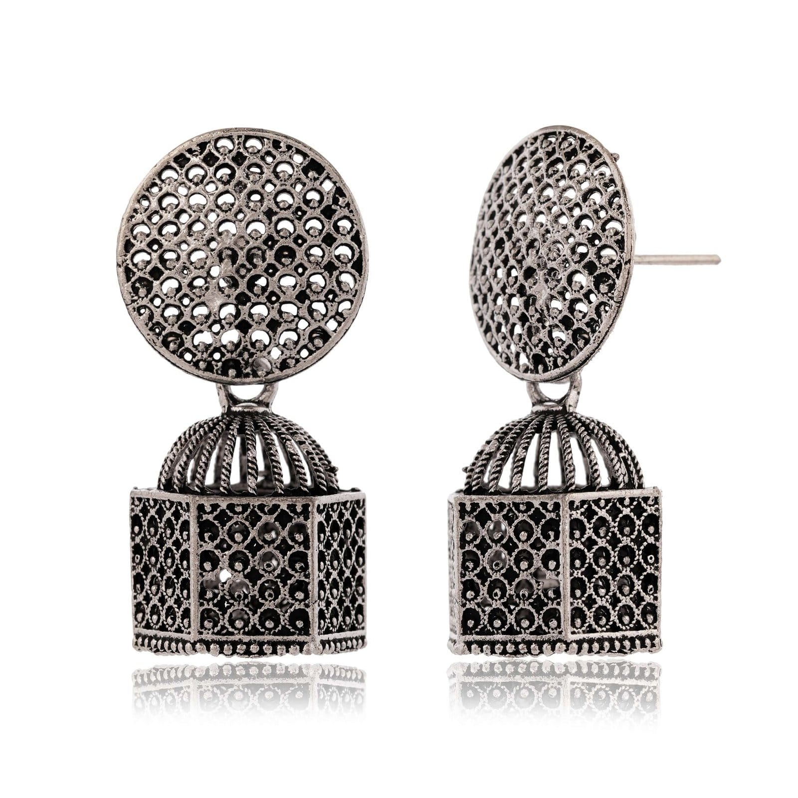 Earrings for Women Traditional Silver AZ838-OXidised Jhumka Set | German Silver Chand Baliyan & Jhumkas Earrings | Birth