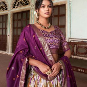 Women's Tussar Silk Patola Print Lehenga Choli with Dupatta - Foil Work Stitched Lehenga Set
