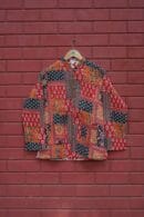 Womens Red Velvet Embroidered Jacket with Floral Design