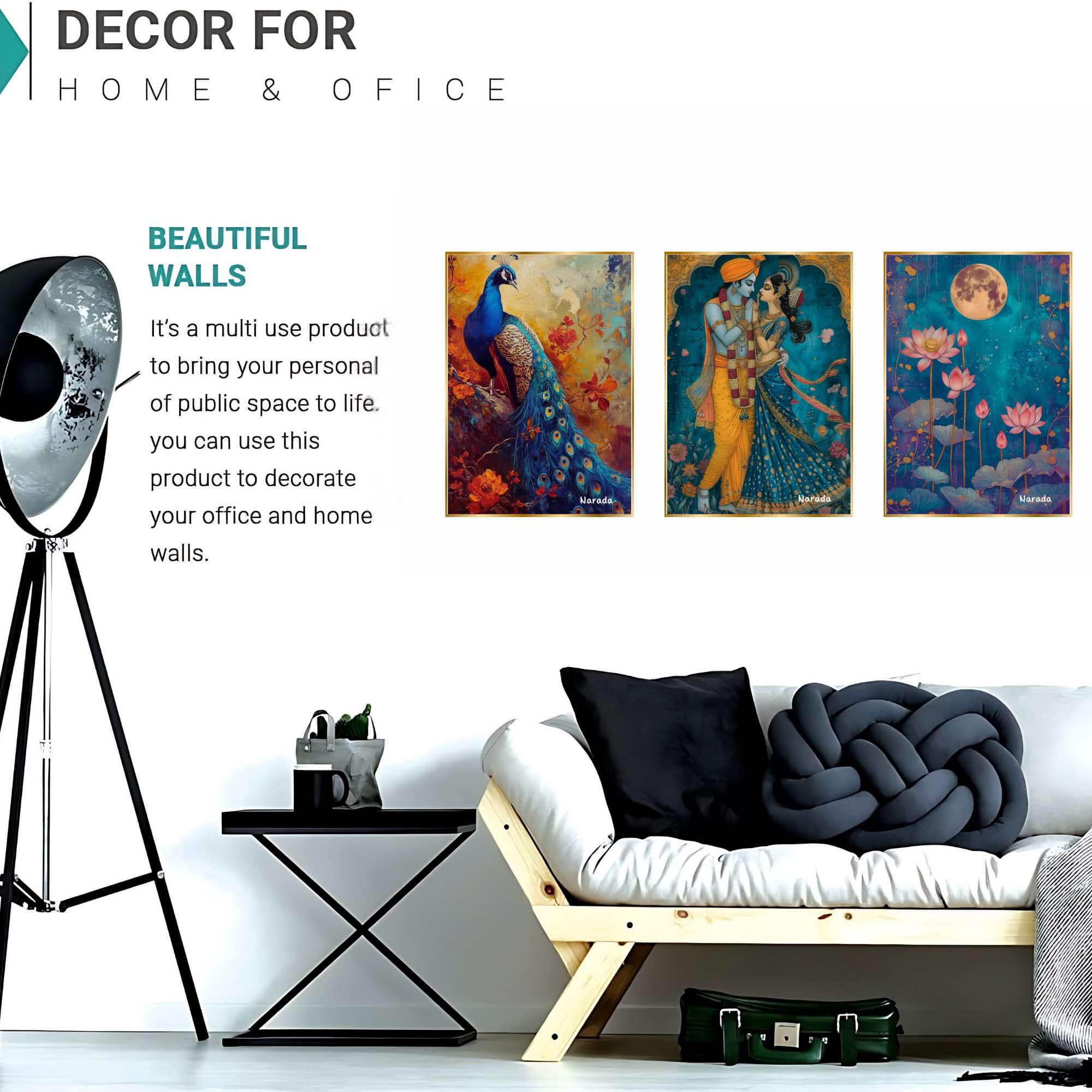 Set of Three Wall Paintings for Wall Dacoration Golden Framed Wall Paintings for Living Room & Bedroom Wall Art for Home