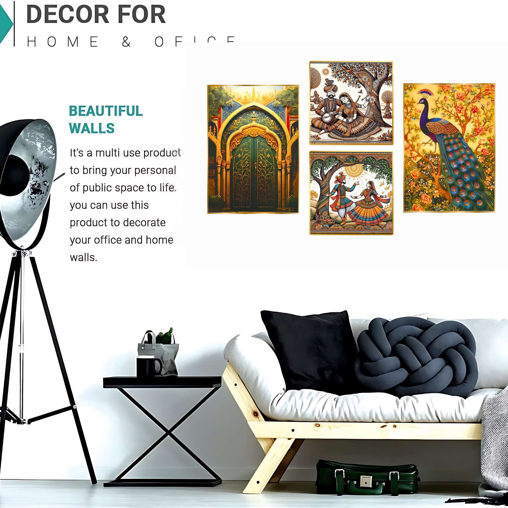 Set of Four Wall Paintings for Wall Dacoration Golden Framed Wall Paintings for Living Room & Bedroom Wall Art for Home