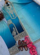 Women's Chinon Silk Embroidery Straight Pakistani Salwar Suit and Dupatta