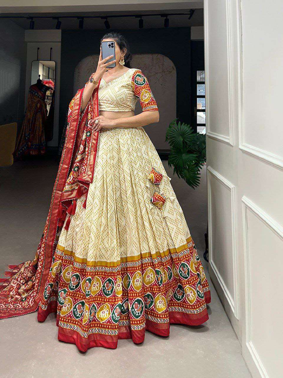 Women's Patola Print Lehenga Choli with Dupatta ? Traditional Gujarati Style Festive Wear