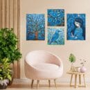 Set of Four Wall Paintings for Wall Dacoration Golden Framed Wall Paintings for Living Room & Bedroom Wall Art for Home