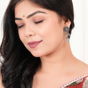 Women Traditional Silver AZ838-OXidised Jhumka Set | German Silver Chand Baliyan & Jhumkas Earrings for Women | Birthday