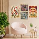 Set of Four Wall Paintings for Wall Dacoration Golden Framed Wall Paintings for Living Room & Bedroom Wall Art for Home
