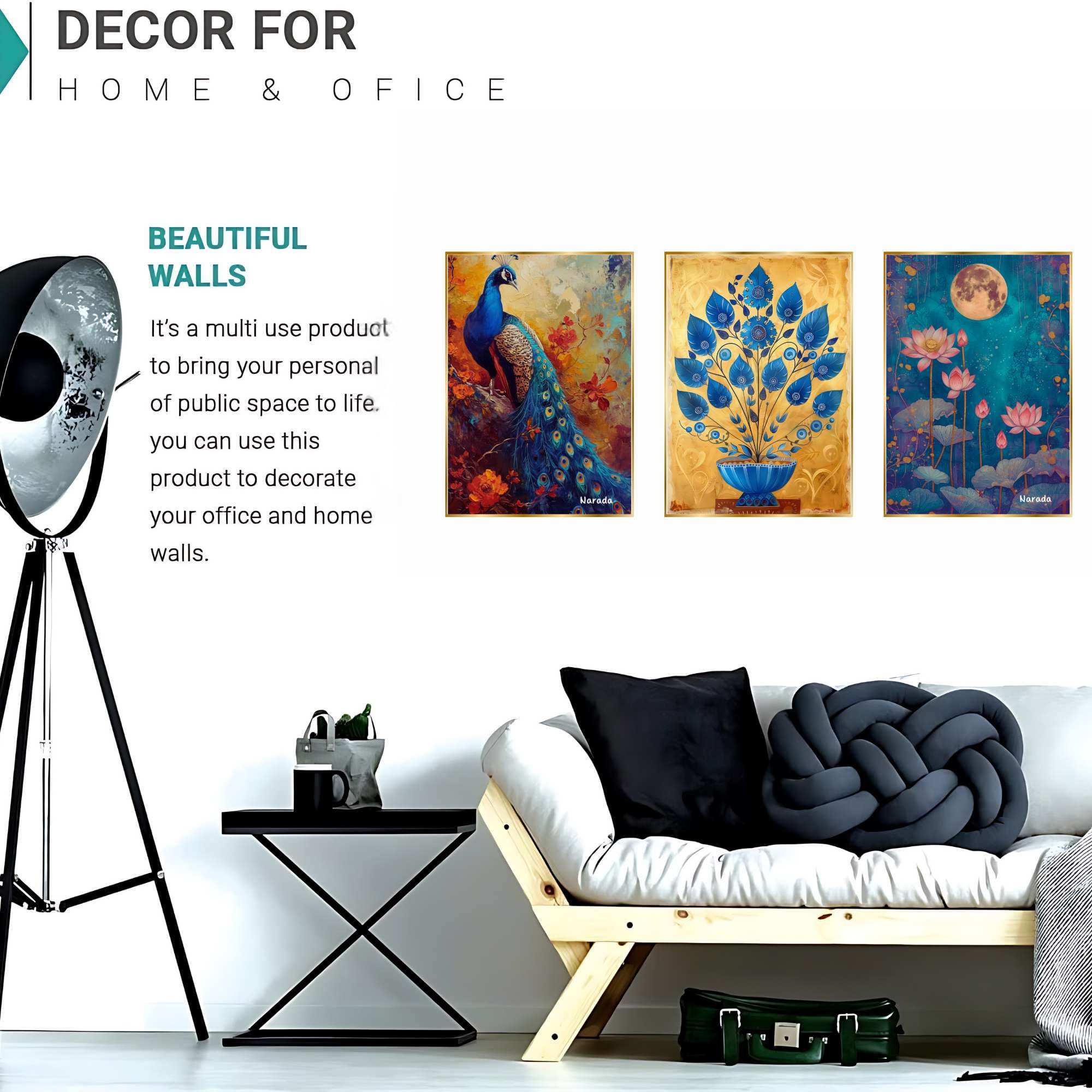 Set of Three Wall Paintings for Wall Dacoration Golden Framed Wall Paintings for Living Room & Bedroom Wall Art for Home