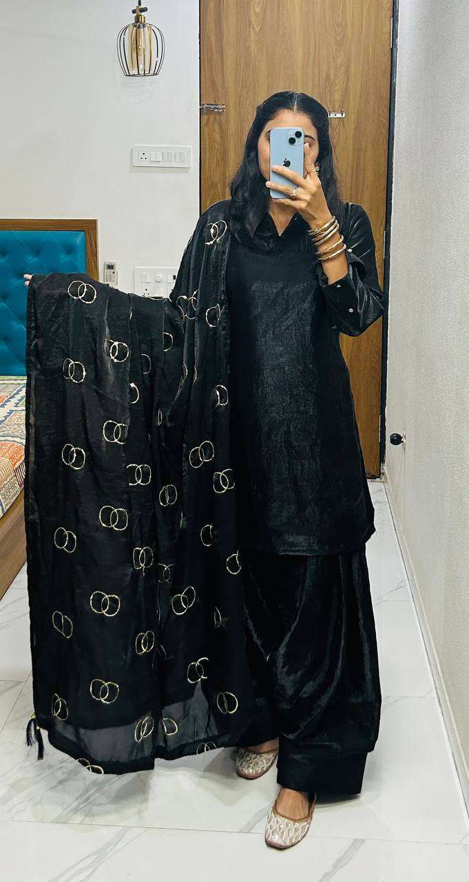 Women's Fendi Silk Solid Muslim Straight Kurti With Pant and Dupatta set