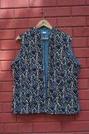 Womens Navy Blue Velvet Embroidered Jacket with Floral Design