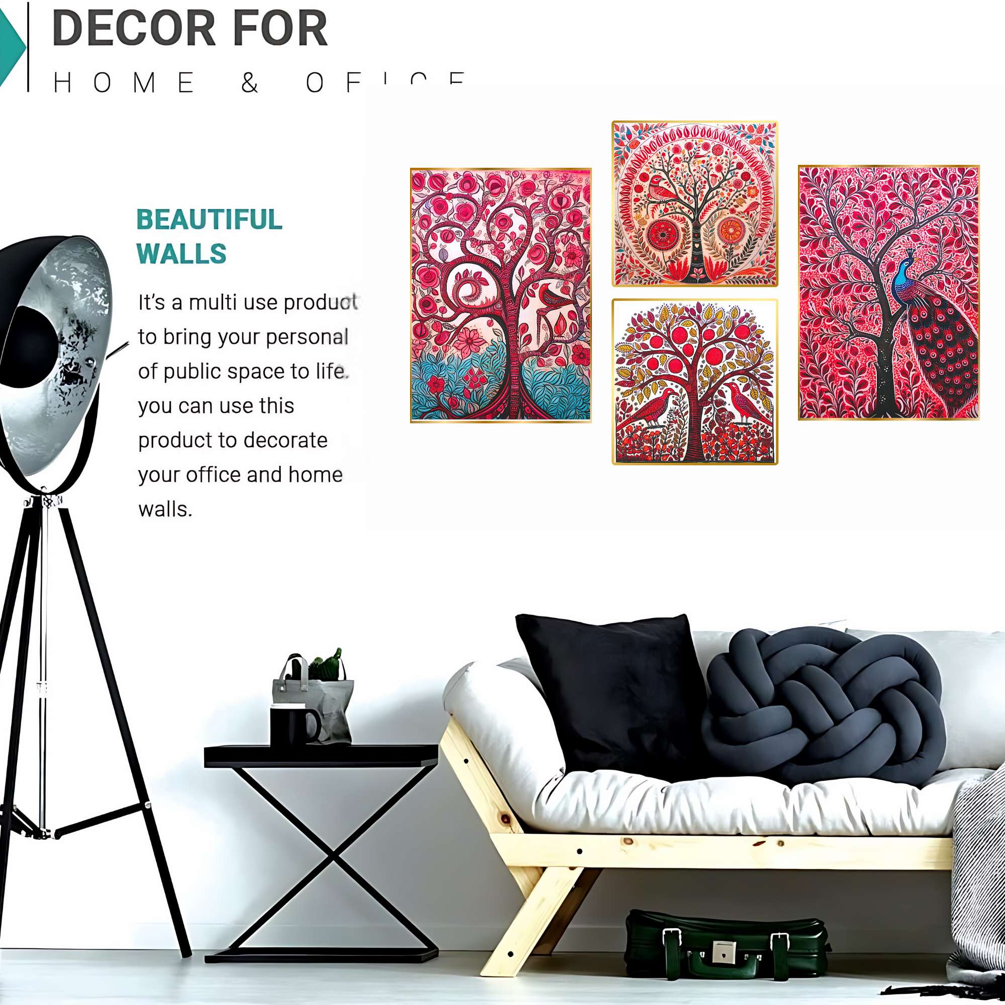 Set of Four Wall Paintings for Wall Dacoration Golden Framed Wall Paintings for Living Room & Bedroom Wall Art for Home