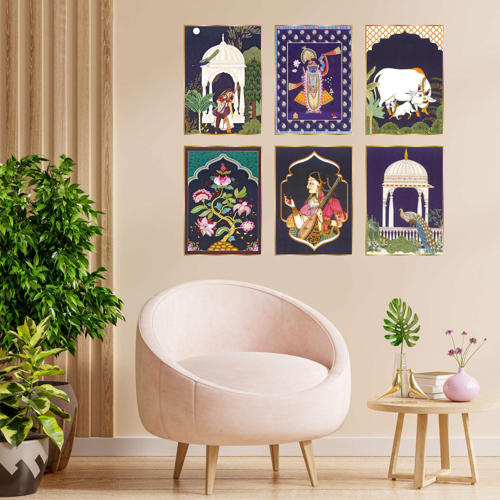 Set of Six Wall Paintings for Wall Dacoration Golden Framed Wall Paintings for Living Room & Bedroom Wall Art for Home D