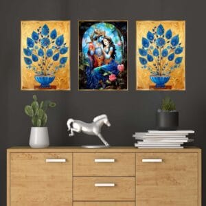 Set of Three Wall Paintings for Wall Dacoration Golden Framed Wall Paintings for Living Room & Bedroom Wall Art for Home