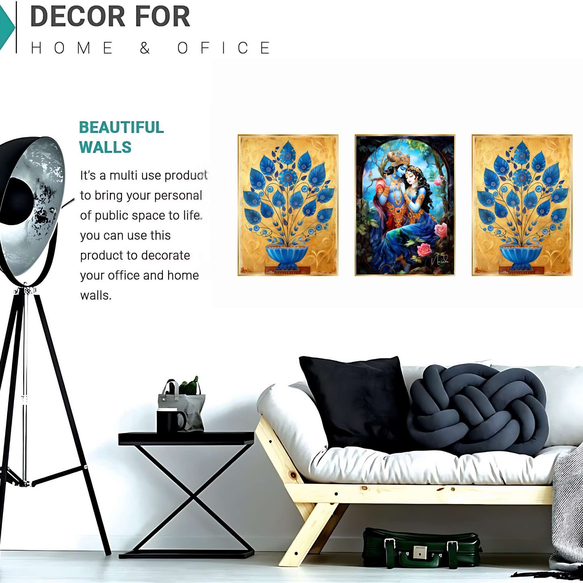 Set of Three Wall Paintings for Wall Dacoration Golden Framed Wall Paintings for Living Room & Bedroom Wall Art for Home