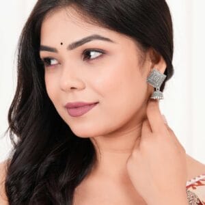 Women Traditional Silver AZ838-OXidised Jhumka Set | German Silver Chand Baliyan & Jhumkas Earrings for Women | Birthday