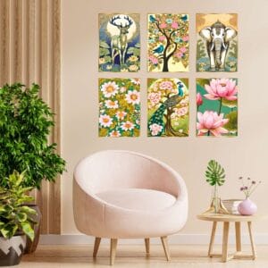 Set of Six Wall Paintings for Wall Dacoration Golden Framed Wall Paintings for Living Room & Bedroom Wall Art for Home D
