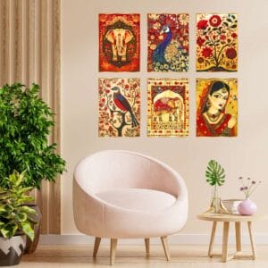 Set of Six Wall Paintings for Wall Dacoration Golden Framed Wall Paintings for Living Room & Bedroom Wall Art for Home D