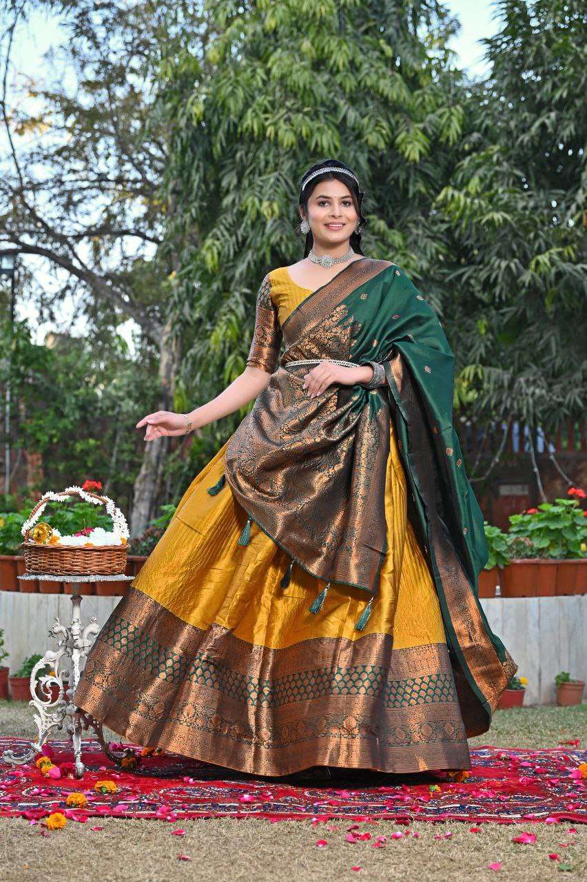 Women's Tussar Silk Patola Print Lehenga Choli Dupatta Set
