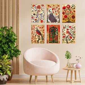 Set of Six Wall Paintings for Wall Dacoration Golden Framed Wall Paintings for Living Room & Bedroom Wall Art for Home D