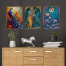 Set of Three Wall Paintings for Wall Dacoration Golden Framed Wall Paintings for Living Room & Bedroom Wall Art for Home