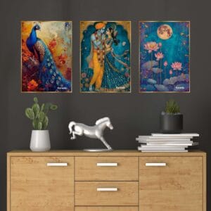 Set of Three Wall Paintings for Wall Dacoration Golden Framed Wall Paintings for Living Room & Bedroom Wall Art for Home