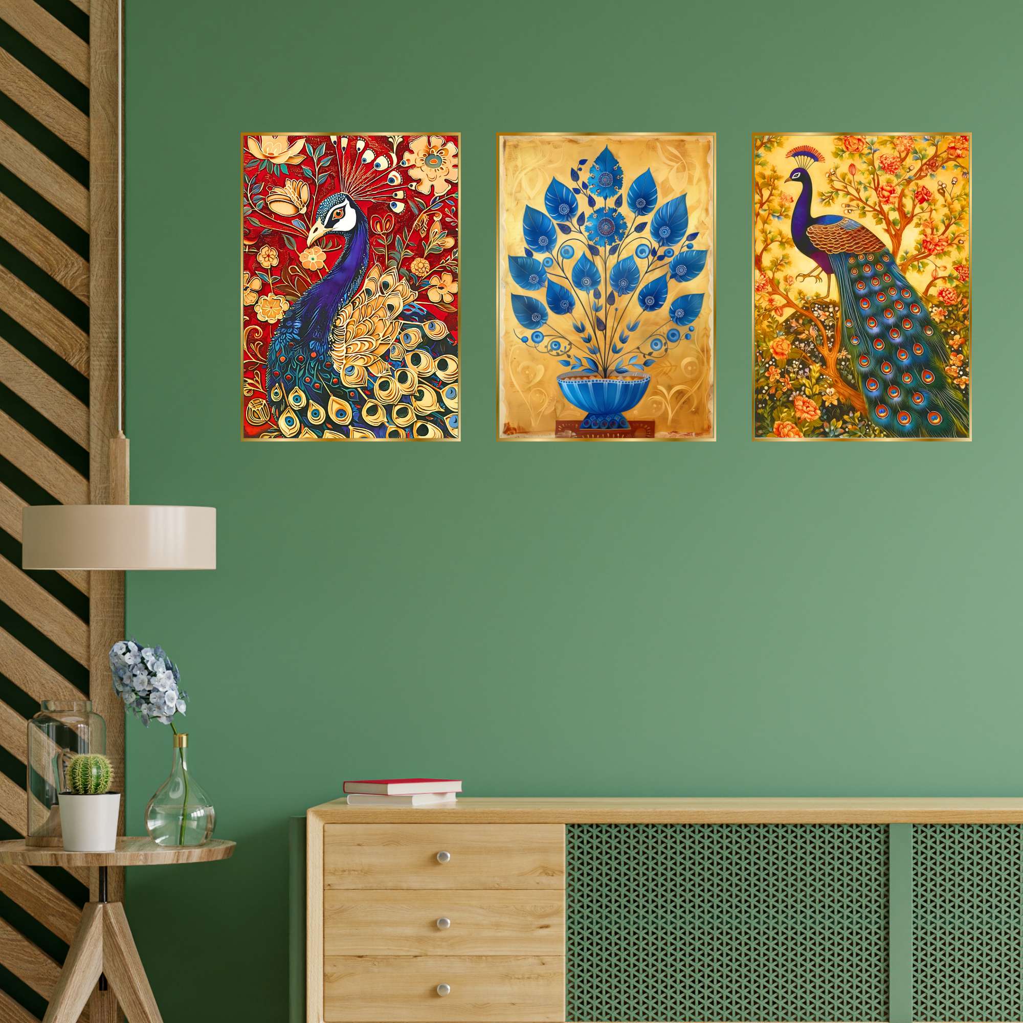 Set of Three Wall Paintings for Wall Dacoration Golden Framed Wall Paintings for Living Room & Bedroom Wall Art for Home