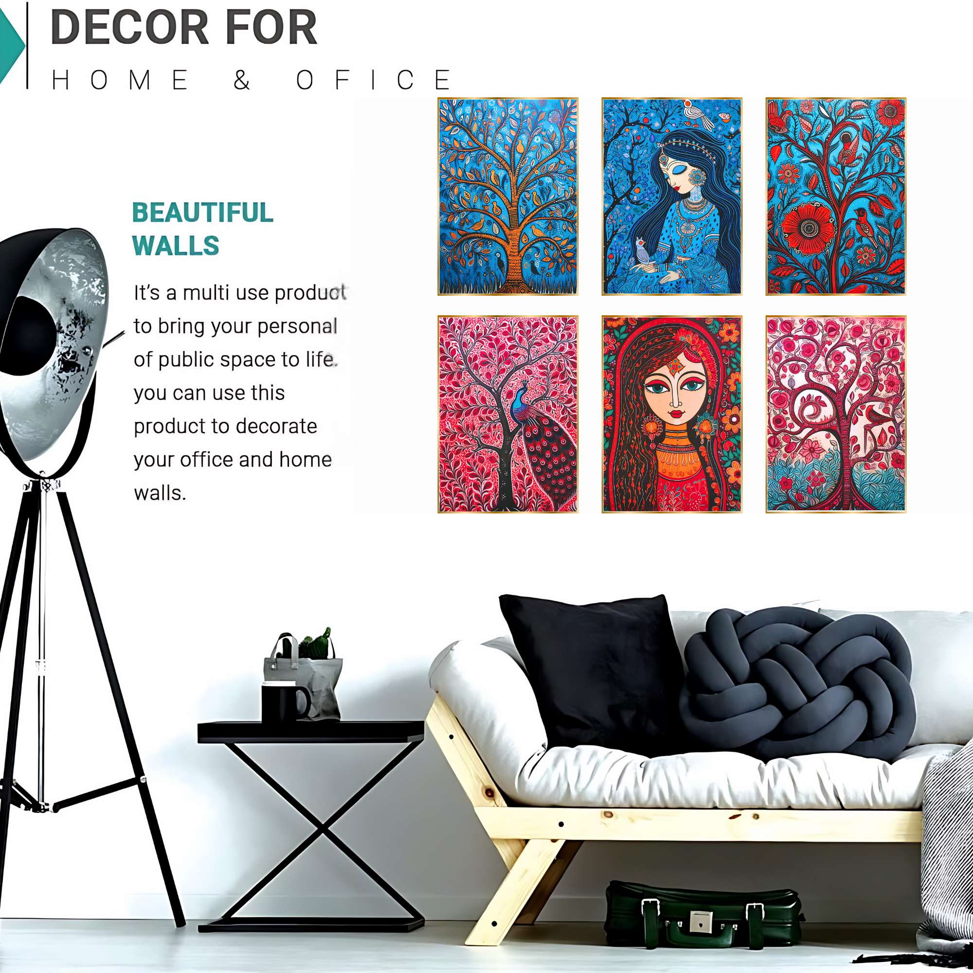 Set of Six Wall Paintings for Wall Dacoration Golden Framed Wall Paintings for Living Room & Bedroom Wall Art for Home D