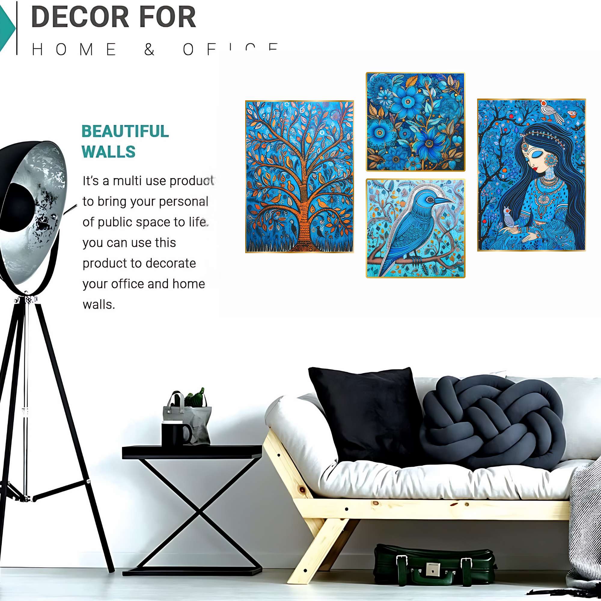 Set of Four Wall Paintings for Wall Dacoration Golden Framed Wall Paintings for Living Room & Bedroom Wall Art for Home