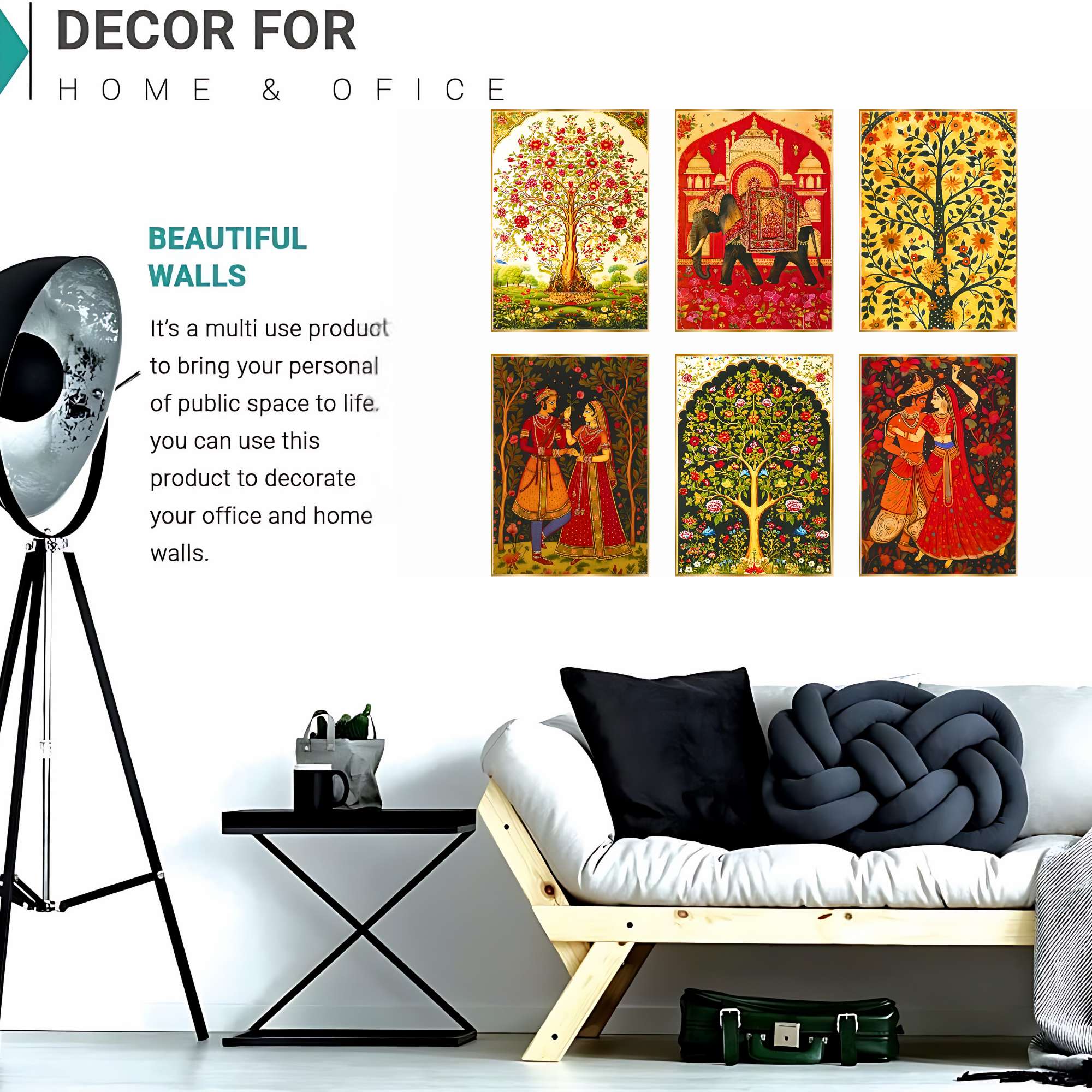 Set of Six Wall Paintings for Wall Dacoration Golden Framed Wall Paintings for Living Room & Bedroom Wall Art for Home D