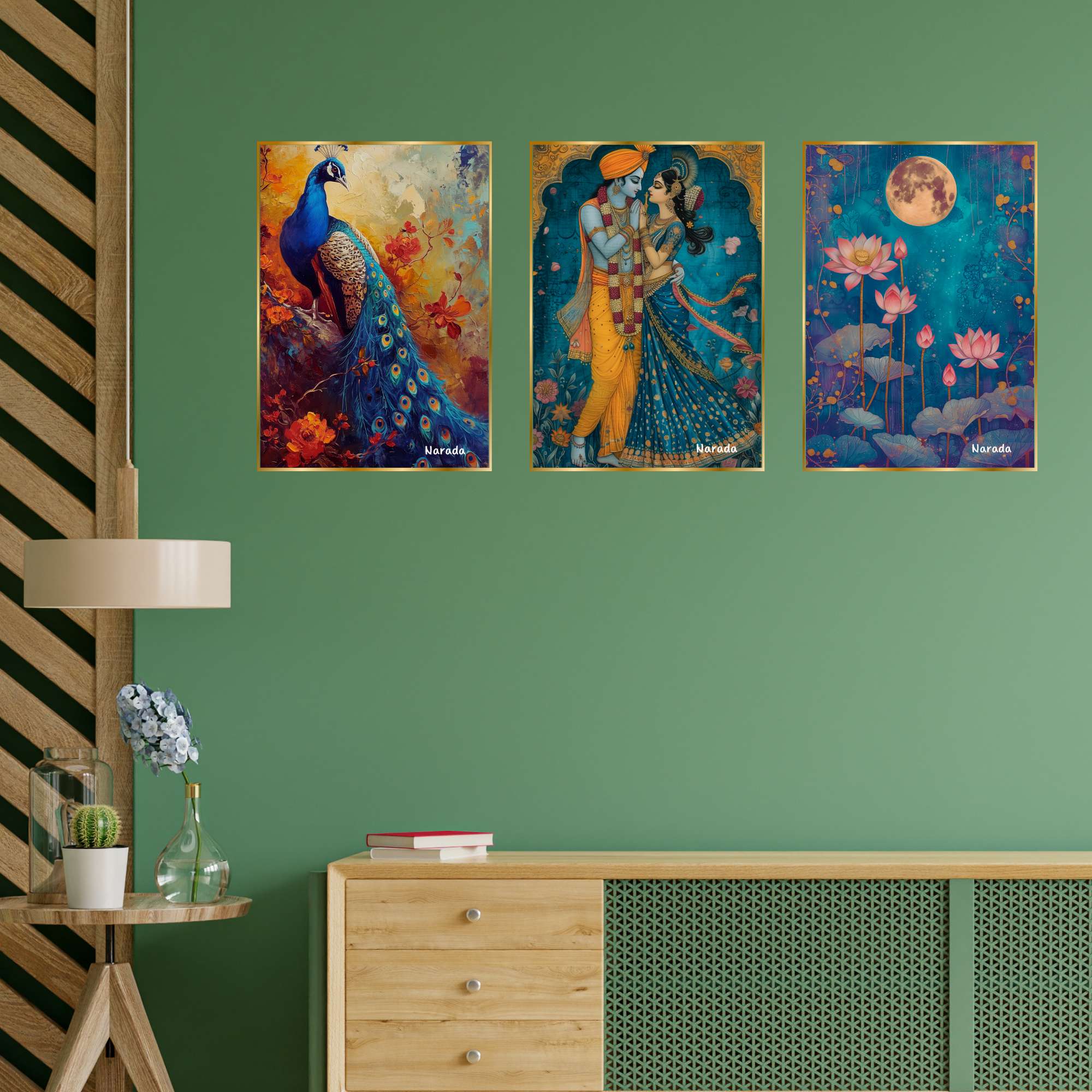 Set of Three Wall Paintings for Wall Dacoration Golden Framed Wall Paintings for Living Room & Bedroom Wall Art for Home