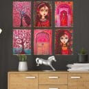 Set of Six Wall Paintings for Wall Dacoration Golden Framed Wall Paintings for Living Room & Bedroom Wall Art for Home D