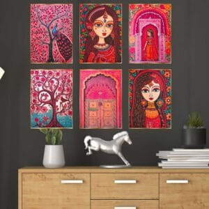 Set of Six Wall Paintings for Wall Dacoration Golden Framed Wall Paintings for Living Room & Bedroom Wall Art for Home D