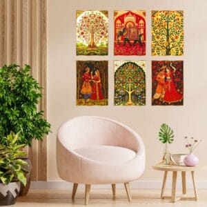 Set of Six Wall Paintings for Wall Dacoration Golden Framed Wall Paintings for Living Room & Bedroom Wall Art for Home D