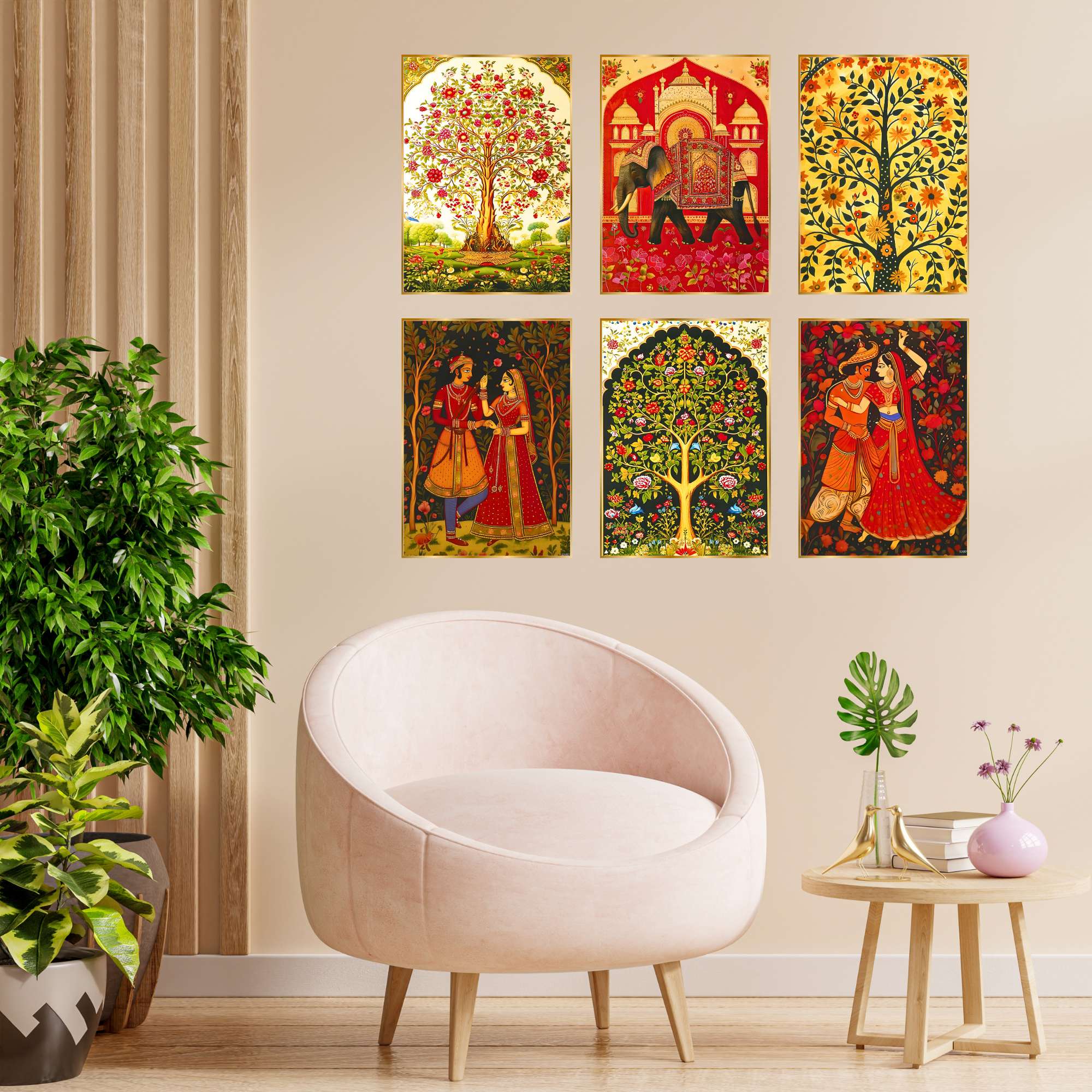 Set of Six Wall Paintings for Wall Dacoration Golden Framed Wall Paintings for Living Room & Bedroom Wall Art for Home D