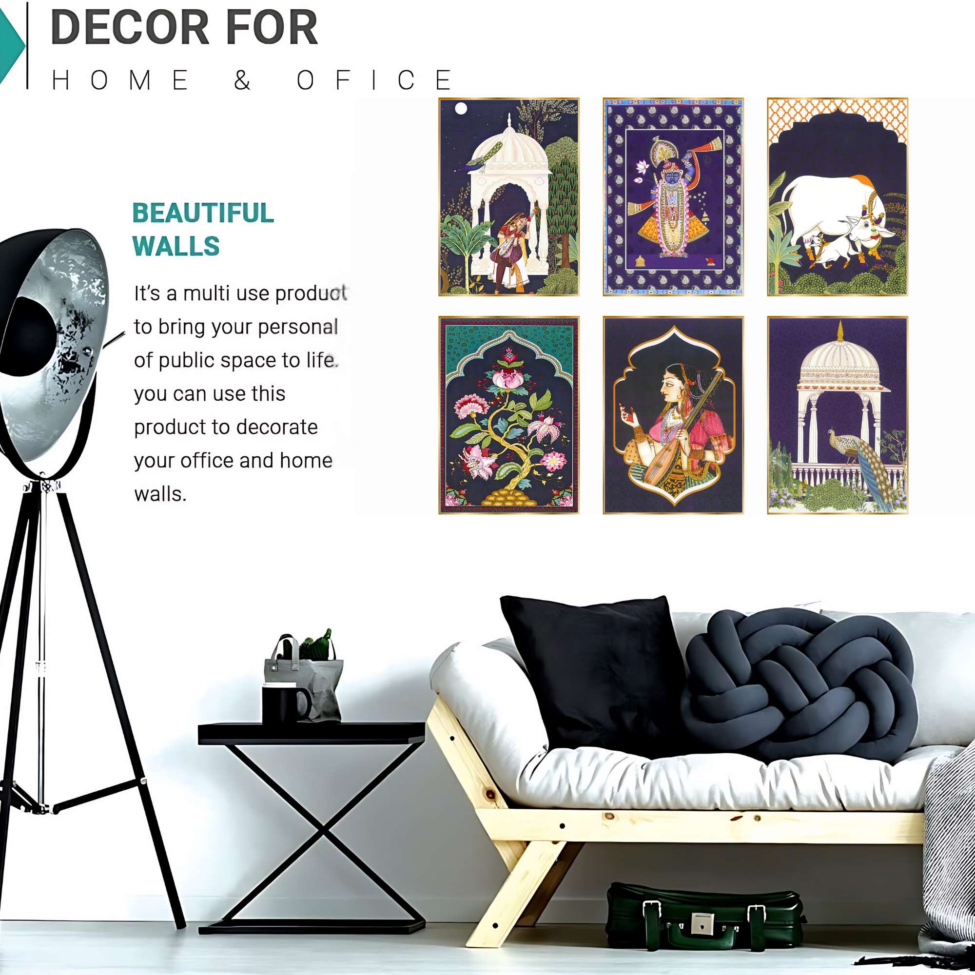 Set of Six Wall Paintings for Wall Dacoration Golden Framed Wall Paintings for Living Room & Bedroom Wall Art for Home D