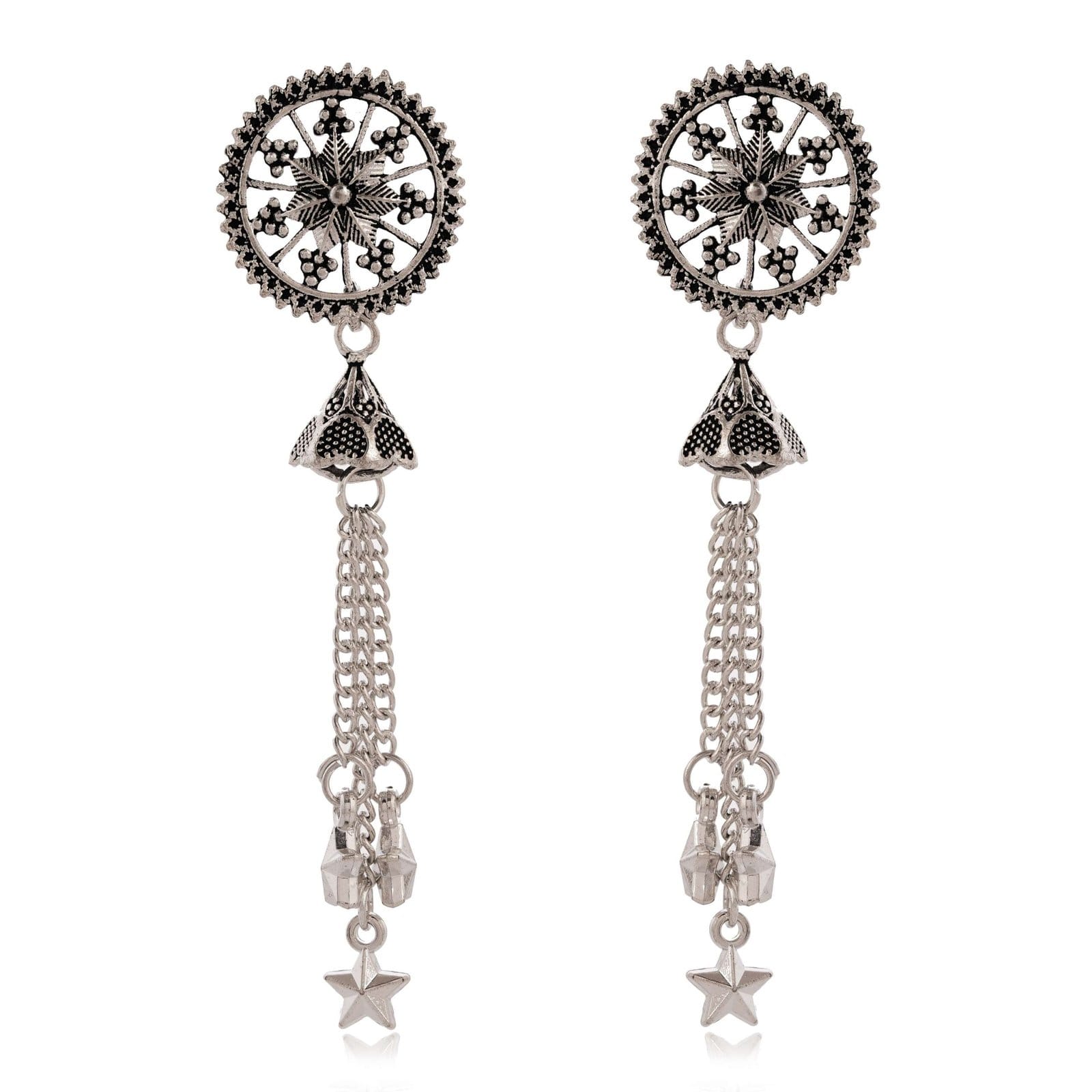 Women Traditional Silver AZ838-OXidised Jhumka Set | German Silver Chand Baliyan & Jhumkas Earrings for Women | Birthday