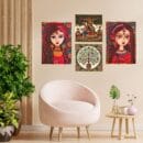 Set of Four Wall Paintings for Wall Dacoration Golden Framed Wall Paintings for Living Room & Bedroom Wall Art for Home