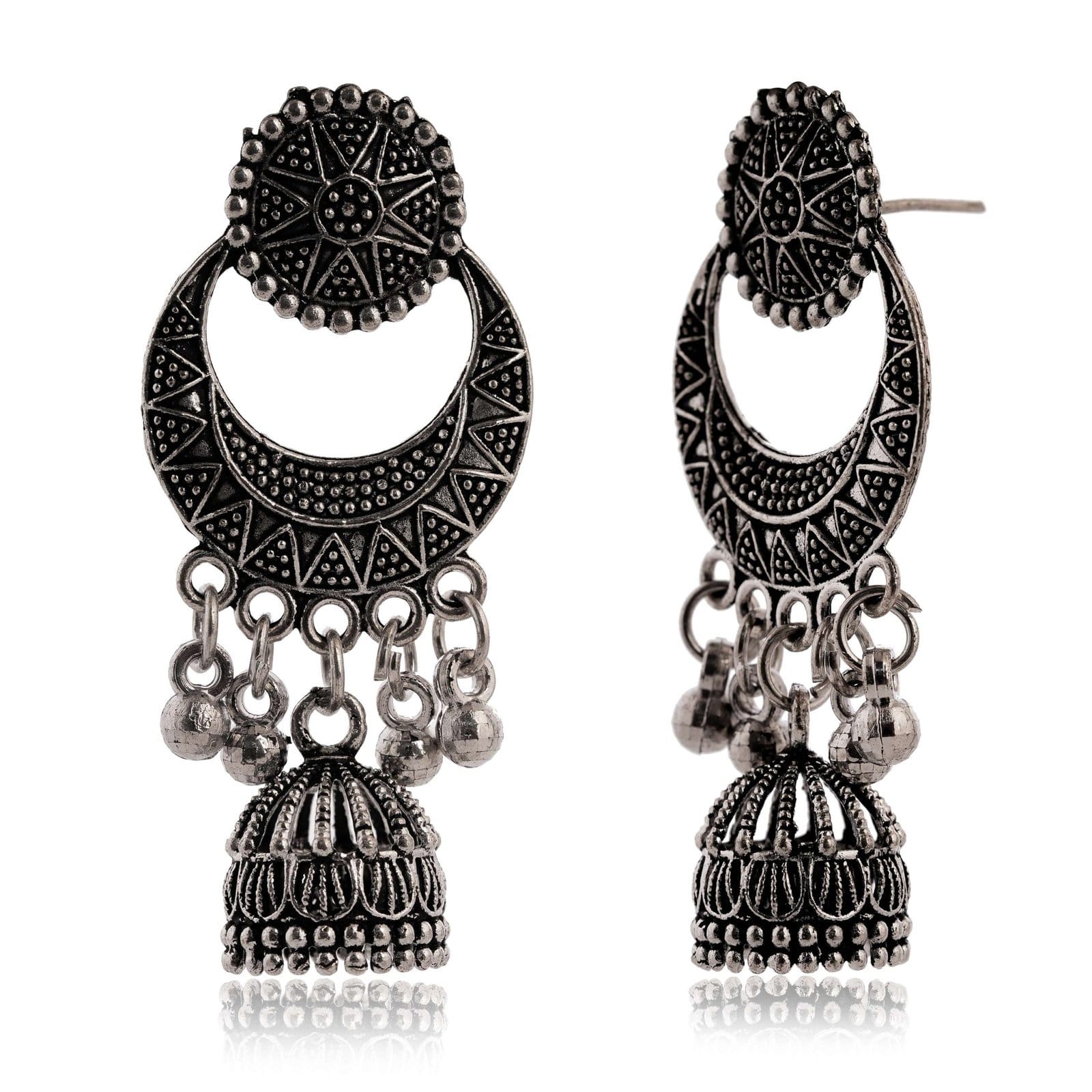 Women's Handmade Traditional Jhumki With Moon Motif Chandbali Design Ethnic Wedding Wear Earrings For Women