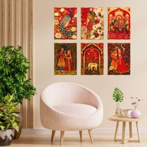 Set of Six Wall Paintings for Wall Dacoration Golden Framed Wall Paintings for Living Room & Bedroom Wall Art for Home D