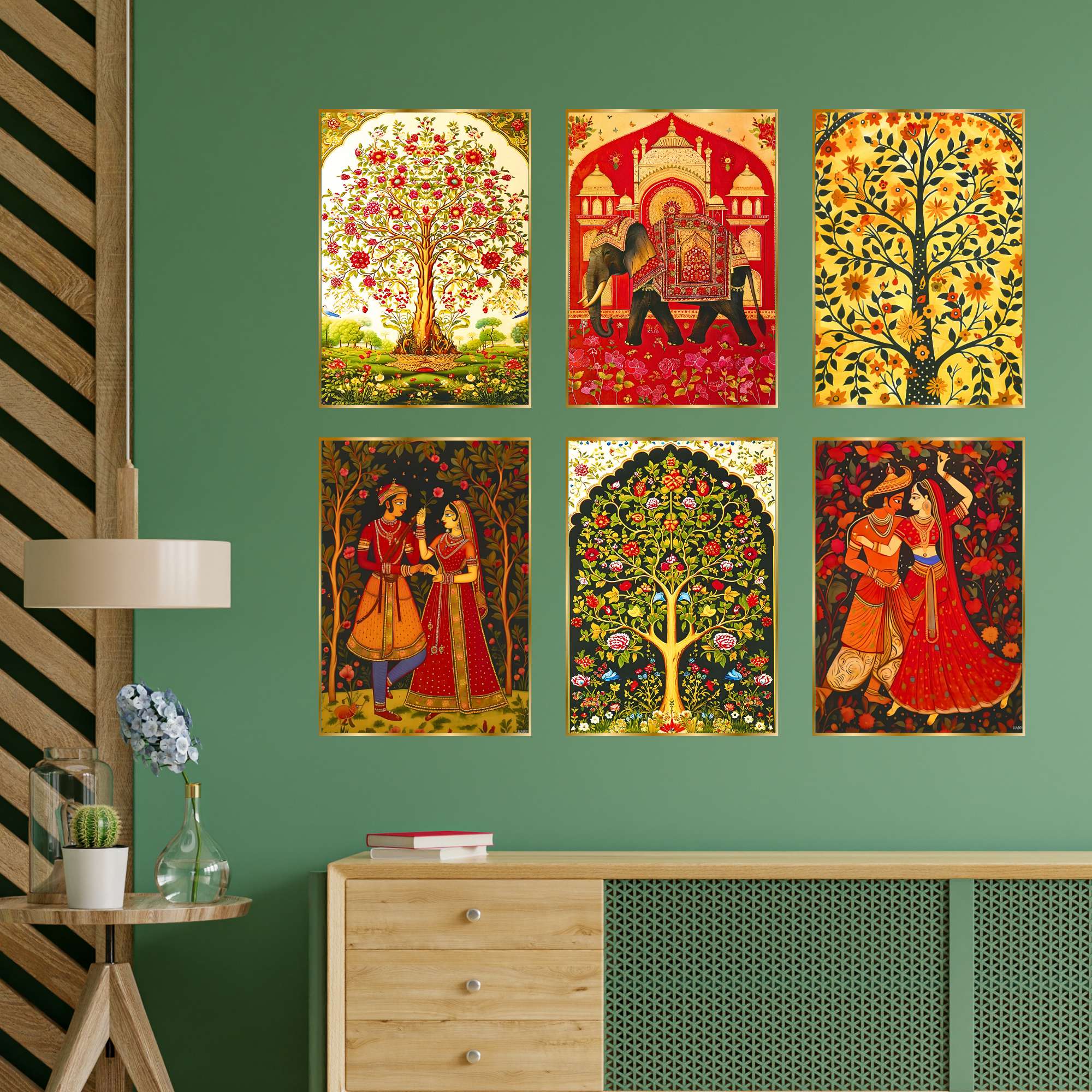 Set of Six Wall Paintings for Wall Dacoration Golden Framed Wall Paintings for Living Room & Bedroom Wall Art for Home D
