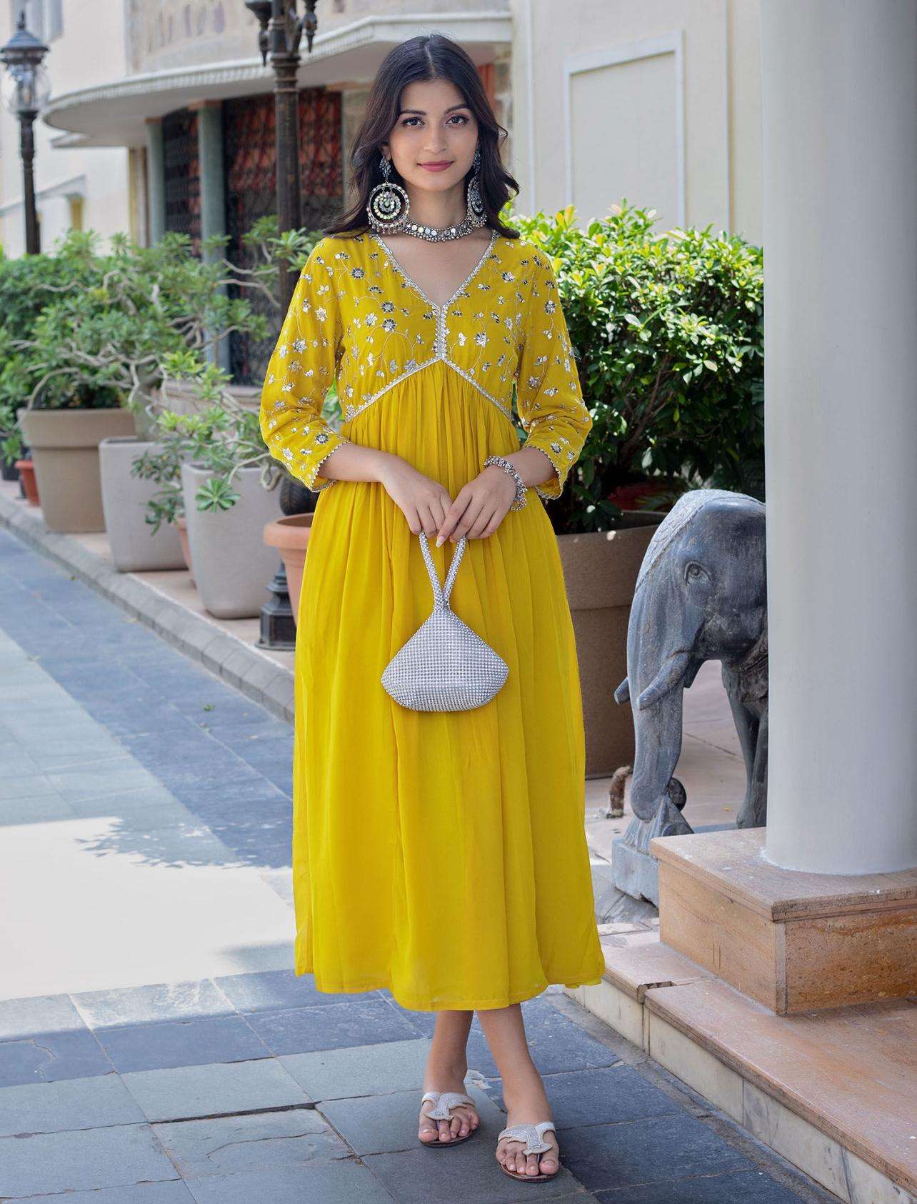 Women's Rayon embroidery work Georgette Fit & Flare Dress