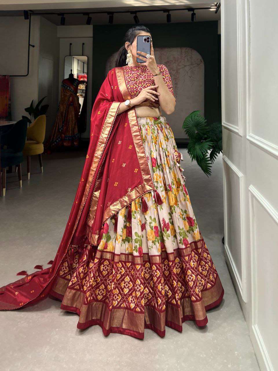 Women's Luxurious Tussar Silk Lehenga Choli with Intricate Prints & Can-Can Flair