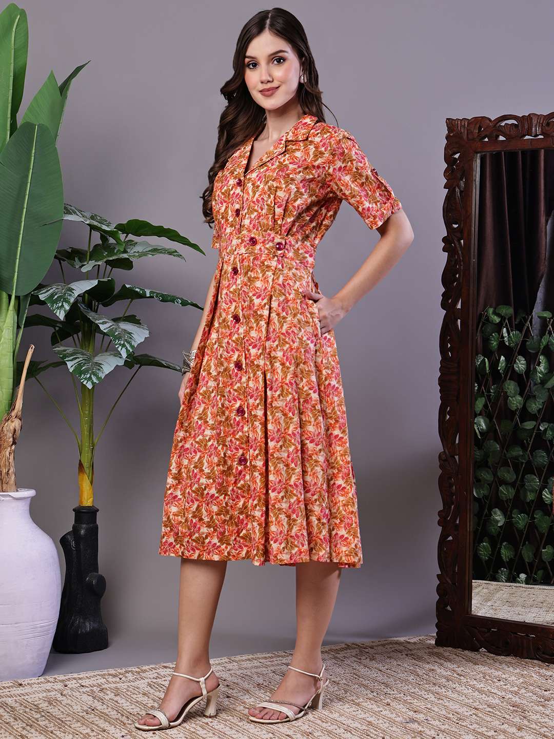 Women's MultiColor Velvet Floral Printed Fit & Flare Dress